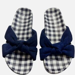 DRAPER JAMES STELLA SLIDES WOMENS SZ 7.5 NAVY & WHITE PLAID GINGHAM SANDAL